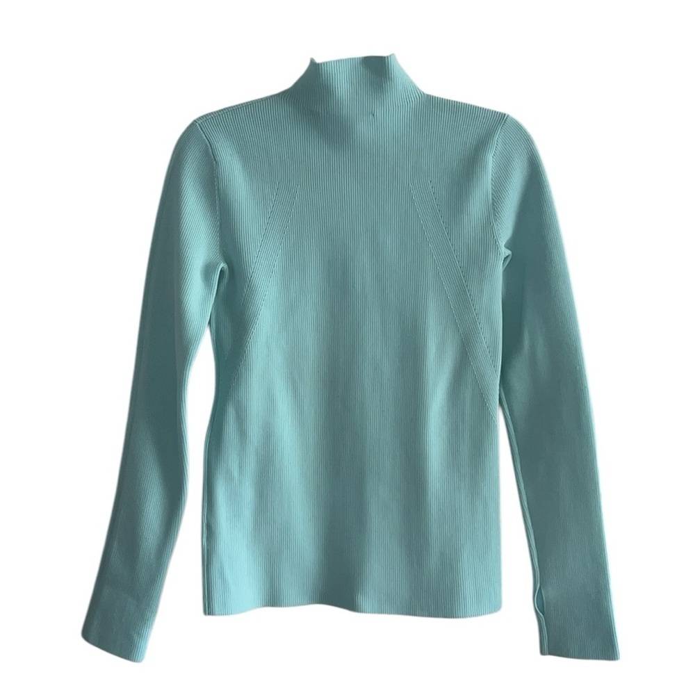 Helmut Lang Foam  Blue Mockneck Ribbed Sweater Size Medium - Picture 6 of 13